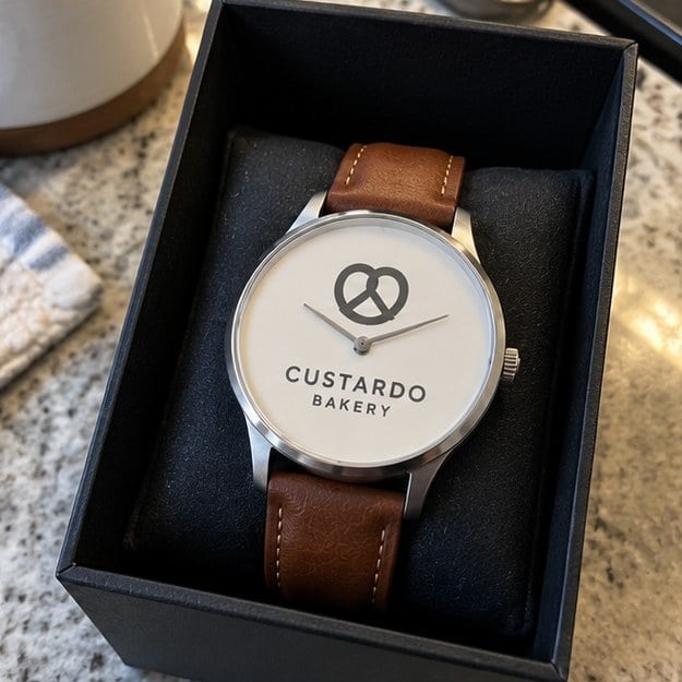 Customer photo of a custom gift-boxed watch